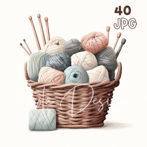 Breigaren clipart - 40 hoge kwaliteit JPG - digitale planner, junk journaling, aquarel, kunst aan de muur, commercieel gebruik, digitale download