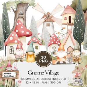 Gnome Village - 30 PNG - Digitaler Planer, Junk Journaling, Wandkunst, kommerzielle Nutzung, Sublimation, Scrapbooking, Karten, Tassen, Geburtstag, Szene