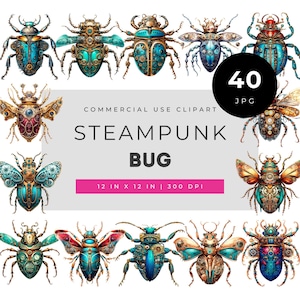 Steampunk Bug Clipart Set, Mechanical Insect Illustration, Victorian Gear Beetle Art, Fantasy Steampunk Animal Design, Digital Download