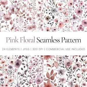 Dusty Pink Flowers Seamless Repeat Pattern, Digital Papers, Background, Tumbler Wrap, Printable, Commercial Use Digital Paper, Mug, Apparel