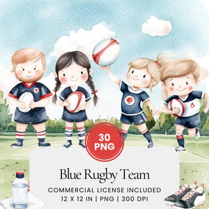 Blue Rugby Team Clipart - 30 PNG - Planificateur numérique, Junk Journaling, Wall Art, Utilisation commerciale, Sublimation, Scrapbooking, Cartes, Tasses, Scène