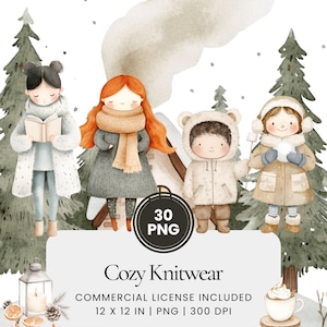 Cozy Knitwear Clipart - 30 PNG - Digital Planner, Junk Journaling, Scene, Commercial Use, Sublimation, Scrapbooking, Cards, Stickers, Mugs