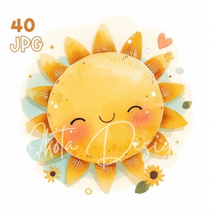 Little Sun Clipart - 40 JPG de haute qualité - Planificateur numérique, Junk Journaling, Aquarelle, Art mural, Utilisation commerciale, Téléchargement numérique, Tasses