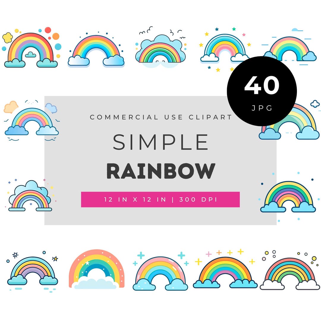 Simple Rainbow Clipart Bundle, Cute Rainbow Illustrations, Kawaii ...