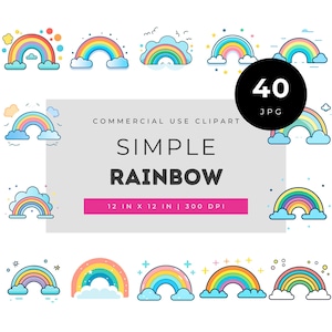 Simple Rainbow Clipart Bundle, Cute Rainbow Illustrations, Kawaii Rainbows PNG JPG, Kids Nursery Decor Clip Art, Digital Download Set