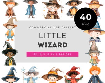 Cute little wizard clipart set, magical boys in costumes pack, kids wizard characters for crafts, preschool magic art for parties and decor