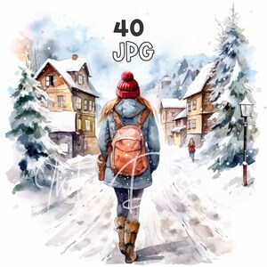 冬の女の子のクリップアート - 40 枚の高品質 JPG - デジタル プランナー、ジャンク ジャーナリング、水彩、商用利用、デジタル ダウンロード、マグカップ、アパレル