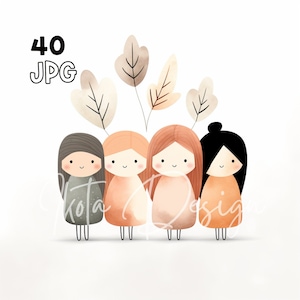 Female Friends Clipart - 40 High Quality JPGs - Digital Planner, Junk Journaling, Minimalistic, Wall Art, Commercial Use, Digital Download