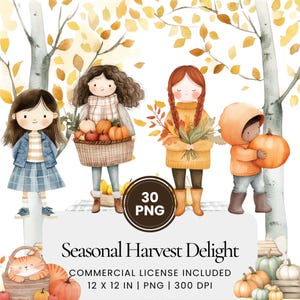 Clipart de récolte saisonnière - 30 PNG - Agenda numérique, journal intime, autocollants, usage commercial, sublimation, scrapbooking, cartes, mugs