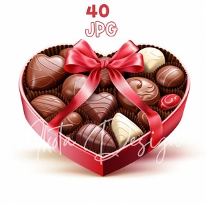 Valentine's Chocolate Box Clipart - 40 High Quality JPG - Digital Planner, Junk Journaling, Wall Art, Commercial Use, Digital Download, Mugs