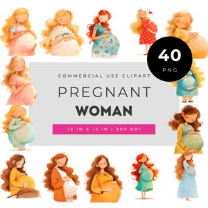 Pregnant woman clipart set maternity mom to be watercolor expecting mother illustrations for baby shower invitations crafts & DIY projects