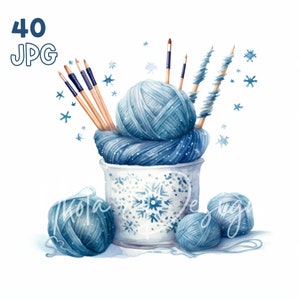 Strickgarn Clipart - 40 hochwertige JPG - Digitaler Planer, Junk Journaling, Aquarell, Wandkunst, kommerzielle Nutzung, digitaler Download