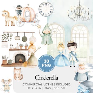 Cinderella Clipart - 30 PNG - Digital Planner, Junk Journaling, Wall Art, Commercial Use, Sublimation, Scrapbooking, Cards, Mugs, Birthday