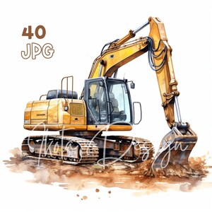 Clipart de escavadeira - 40 JPGs de alta qualidade - planejador digital, registro de lixo eletrônico, aquarela, uso comercial, download digital, canecas, vestuário