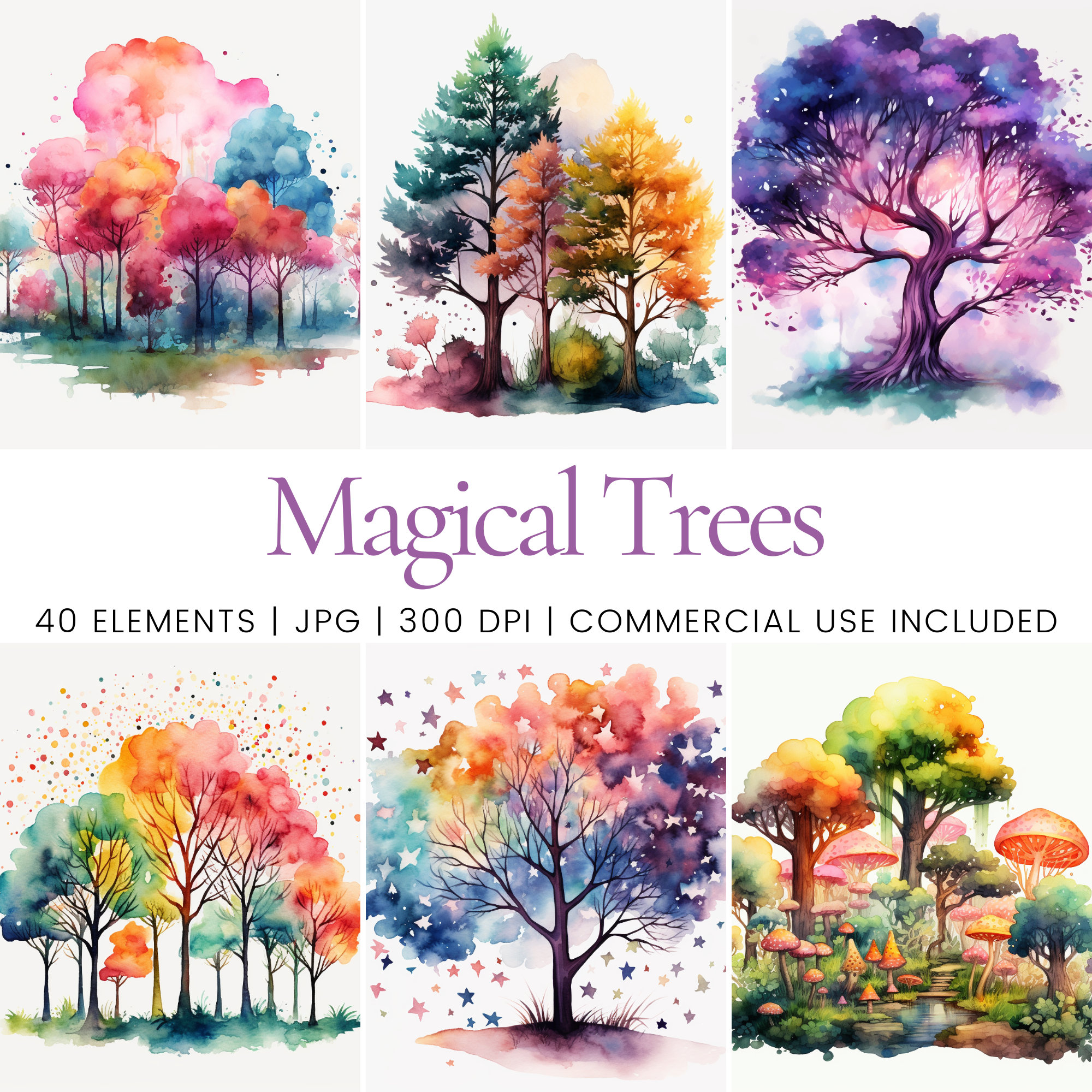 Magical Trees Clipart 40 High Quality Jpgs Digital Planner, Junk ...