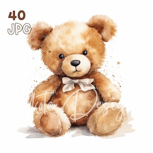 テディベアのクリップアート - 40 枚の高品質 JPG - デジタル プランナー、ジャンク ジャーナリング、水彩画、ウォール アート、商用利用、デジタル ダウンロード、マグカップ