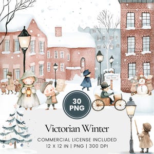 Clipart del paese delle meraviglie invernale vittoriano - 30 PNG - Planner digitale, Junk Journaling, Arte murale, Uso commerciale, Sublimazione, Scrapbooking, Biglietti