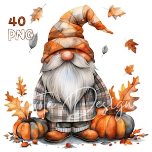 Autumn Gnome Clipart - 40 High Quality PNGs - Digital Planner, Junk Journaling, Watercolor, Wall Art, Commercial Use, Digital Download, Mugs