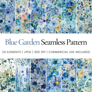 Blauer Garten Nahtloses Wiederholungsmuster, digitale Papiere, Hintergrund, Tumbler Wrap, druckbar, kommerzielle Nutzung, Tassen, Bekleidung, Wohndekoration, Tagebuch