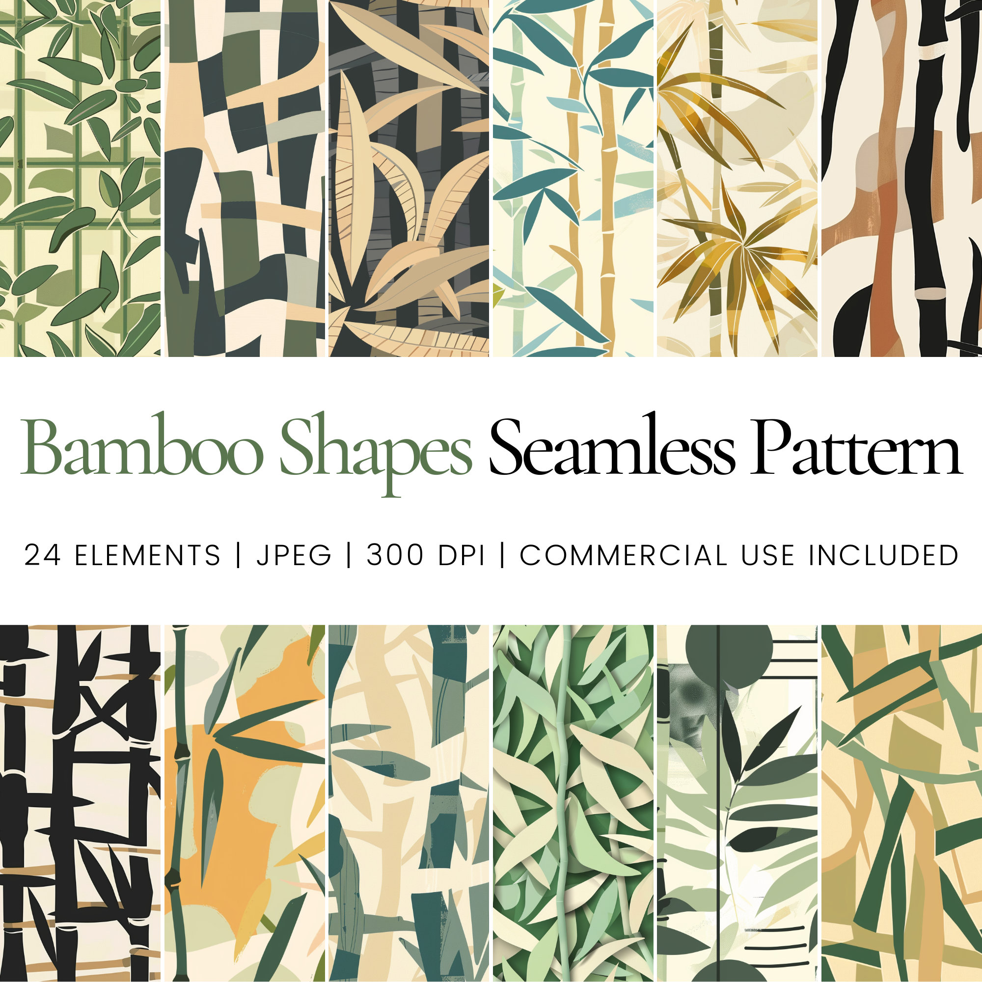 Bamboo Shapes Seamless Pattern Set, Modern Bamboo Abstract Digital ...