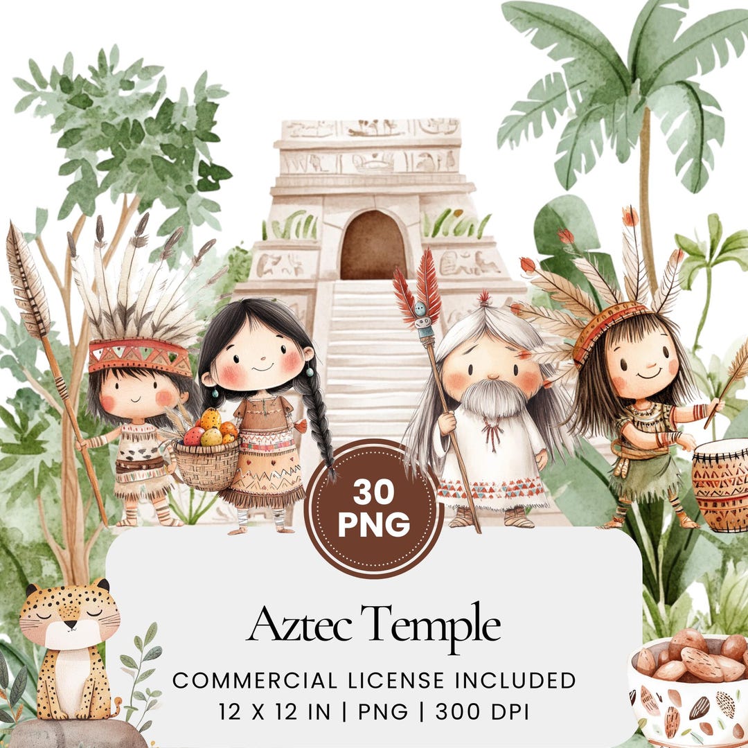 Aztec Temple Clipart Set Ancient Civilization Kids Illustration Pack ...