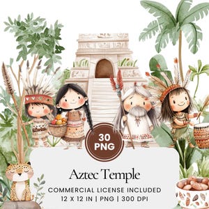 Azteekse tempel clipart-30 PNG-digitale planner, junk journaling, kunst aan de muur, commercieel gebruik, sublimatie, scrapbooking, kaarten, mokken, scène