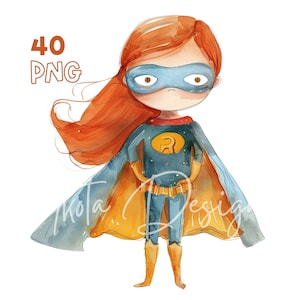 Superhelden-Mädchen-Clipart – 40 hochwertige PNG – digitaler Planer, Junk Journaling, Aquarell, Wandkunst, kommerzielle Nutzung, digitaler Download, Tasse