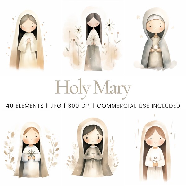 Holy Mary Clipart - 40 High Quality JPGs - Digital Planner, Junk Journaling, Pastel Colors, Wall Art, Commercial Use, Digital Download, Mugs