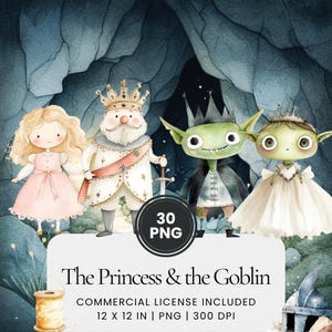 Die Prinzessin und der Kobold - 30 PNG - Digitaler Planer, Junk Journaling, Wandkunst, kommerzielle Nutzung, Sublimation, Scrapbooking, Karten, Szene
