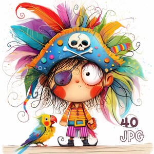 Bunte Piraten Clipart - 40 hochwertige JPG - Digitaler Planer, Junk Journaling, Wandkunst, kommerzielle Nutzung, Tassen, Sublimation, Scrapbooking