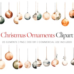 Kerstversieringen - 20 PNG's van hoge kwaliteit - Digitale Planner, Junk Journaling, Aquarel, Commercieel Gebruik, Digitale Download