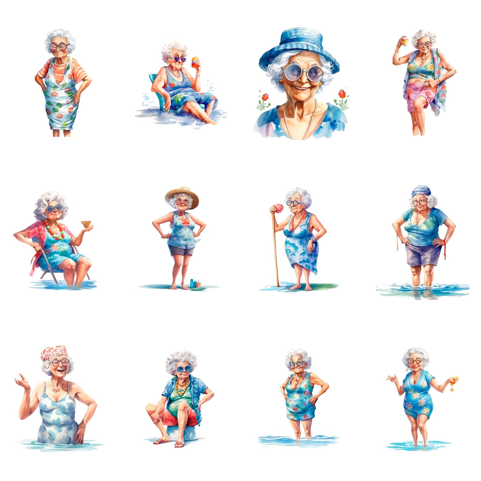 Grandmas in Swimsuits Clipart 40 High Quality Pngs Digital Planner