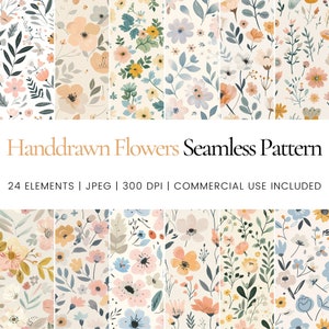 Handgezeichnete Blumen nahtloses Wiederholungsmuster, digitale Papiere, Hintergrund, Tumbler Wrap, druckbar, kommerzielle Nutzung digitales Papier, Tassen, Bekleidung