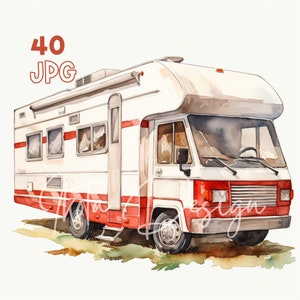 キャンピングカー クリップアート - 40 の高品質 JPG - デジタル プランナー、ジャンク ジャーナリング、水彩画、商用利用、デジタル ダウンロード、マグカップ、アパレル