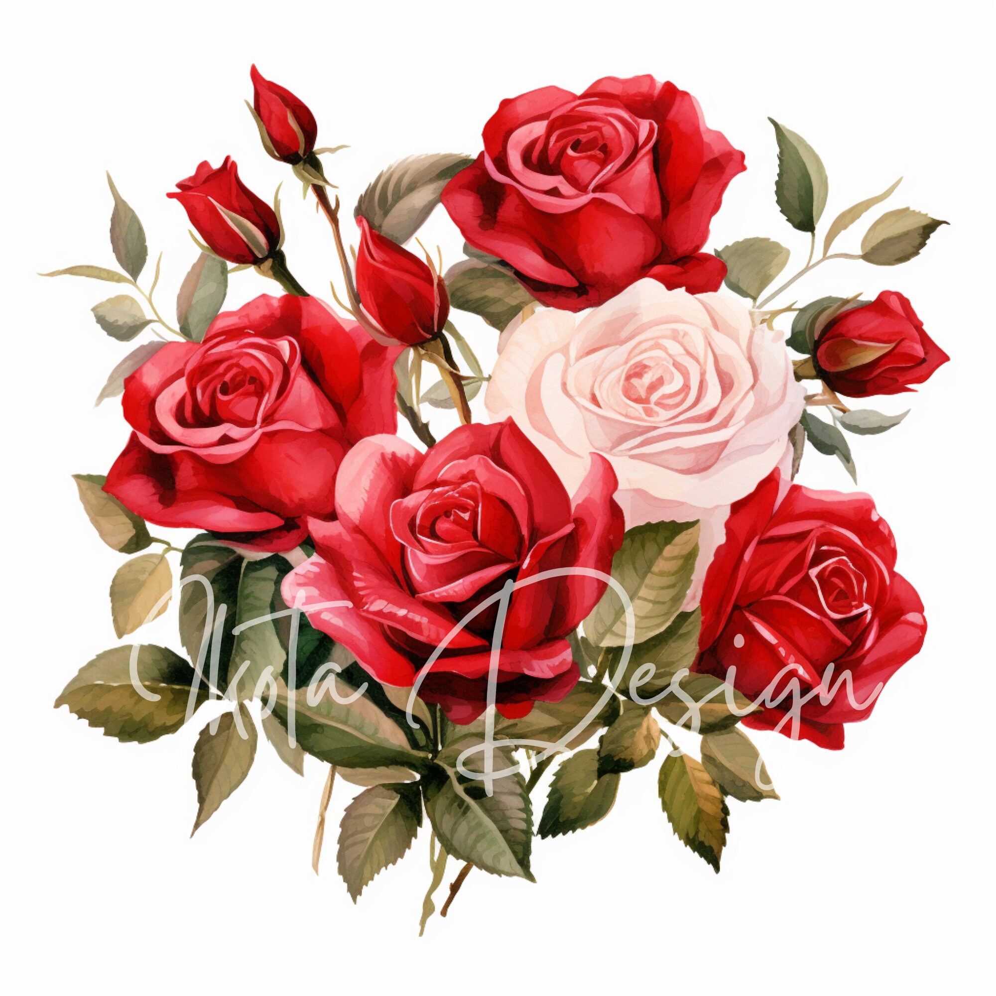 Red Roses Bouquet Clipart 40 High Quality Jpgs Digital Planner, Junk ...
