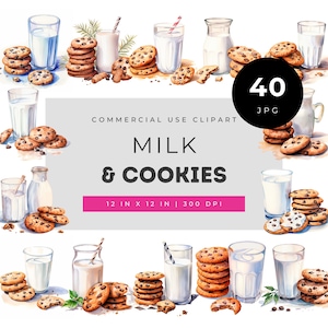 Milk and cookies clipart set watercolor cookie and milk illustrations bundle for scrapbooking crafting planners stickers printable food art