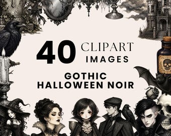 Gothic Halloween Noir Clipart, Vampire, Dark Academia Illustrations, Watercolor Haunted Mansion Bundle, Black Rose Raven Art, Commercial Use