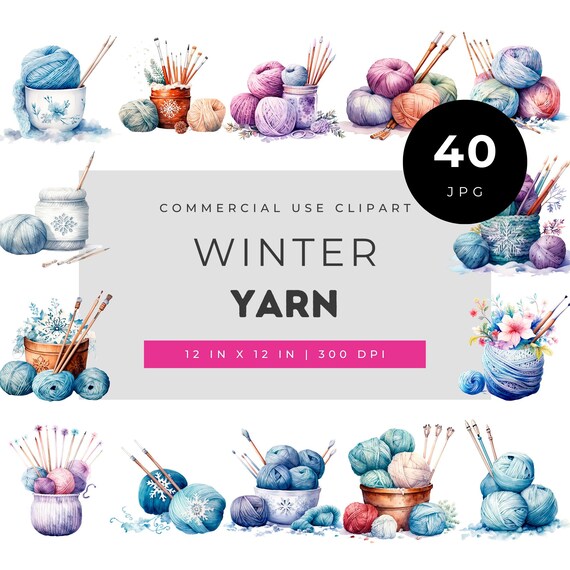 Winter Yarn Clipart for Crafts, Knitting Yarn Illustrations, Cozy Winter Craft Graphics, Yarn Balls Clipart, DIY Scrapbooking Elements