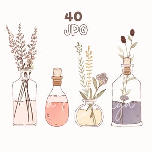 Essential Oils Bottles Clipart - 40 High Quality JPGs - Digital Planner, Junk Journaling, Minimalistic, Wall Art, Commercial Use, Mugs