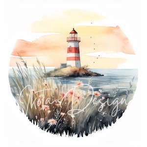 Vuurtoren landschap clipart-40 hoge kwaliteit JPG's-digitale planner, junk journaling, aquarel, commercieel gebruik, digitale download