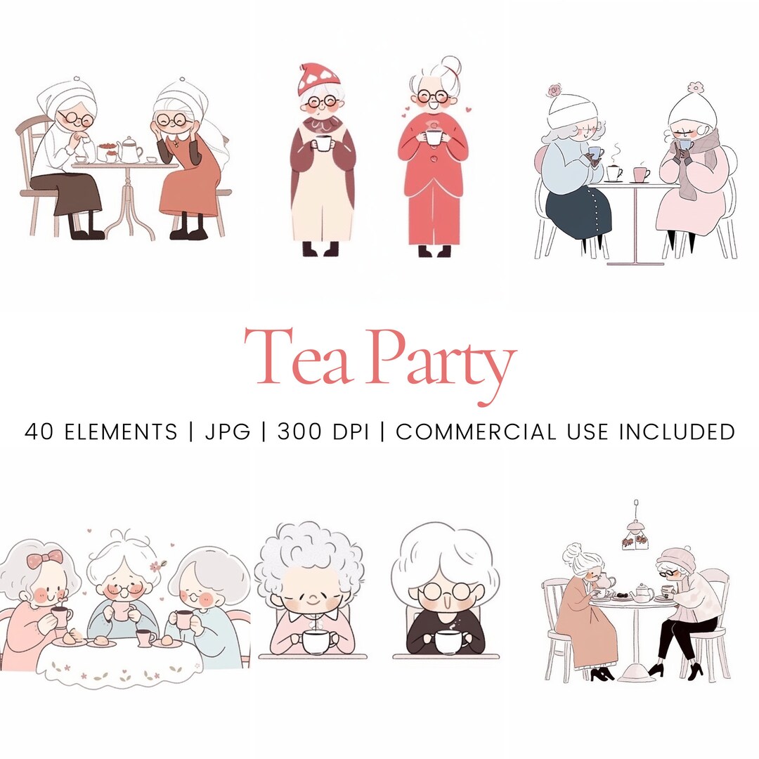 Old Ladies Tea Party Clipart 40 High Quality Jpgs Digital Planner, Junk ...