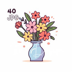 Bloemenvaas Clipart - 40 hoge kwaliteit JPG's - Digitale Planner, Junk Journaling, Pictogramstijl, Commercieel Gebruik, Digitale Download, Mokken, Kleding
