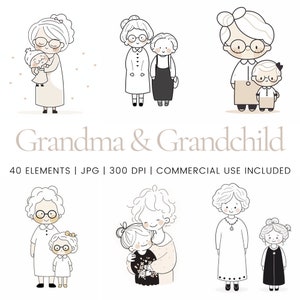 Grandma & Grandchild Clipart - 40 High Quality JPGs - Digital Planner, Junk Journaling, Wall Art, Commercial Use, Digital Download