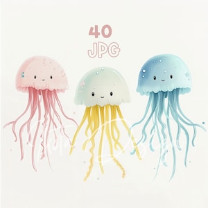 Jellyfish Pastel Colors Clipart - 40 High Quality JPG - Digital Planner, Junk Journaling, Watercolor, Commercial Use, Digital Download, Mugs