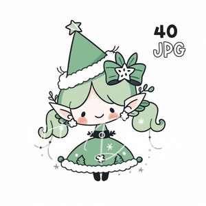 Christmas Elf Clipart - 40 High Quality JPGs - Digital Planner, Junk Journaling, Simple Lines, Wall Art, Commercial Use, Digital Download