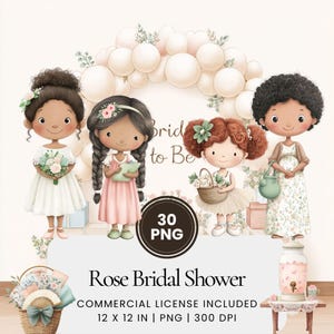 Clipart de douche nuptiale de rose crémeuse, ensemble d'images clipart de mariage pastel, ensemble d'illustrations de future mariée, pack de conception de mariage floral élégant