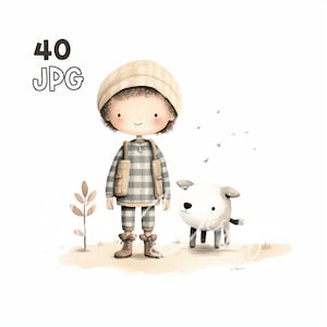 Little Farmer Clipart - 40 hoge kwaliteit JPG's - Digitale Planner, Junk Journaling, Minimalistisch, Muurkunst, Commercieel Gebruik, Digitale Download