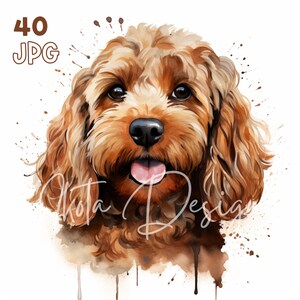Cockapoo Clipart - 40 High Quality JPGs - Digital Planner, Junk Journaling, Watercolor, Wall Art, Commercial Use, Digital Download, Mugs