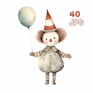 Clown Clipart - 40 High Quality JPGs - Digital Planner, Junk Journaling, Minimalistic, Wall Art, Commercial Use, Digital Download, Mugs