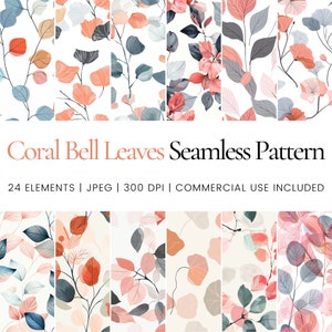 Coral Bell Leaves Seamless Repeat Pattern, Papiers numériques, Fond, Tumbler Wrap, Imprimable, Papier numérique à usage commercial, Tasses, Vêtements